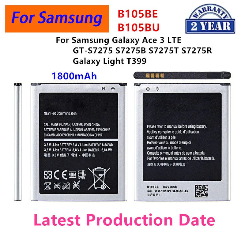 Nuovissima batteria B105BE B105BU 1800mAh per Samsung Galaxy Ace 3 LTE GT-S7275 S7275B S7275T S7275R Galaxy Light T399