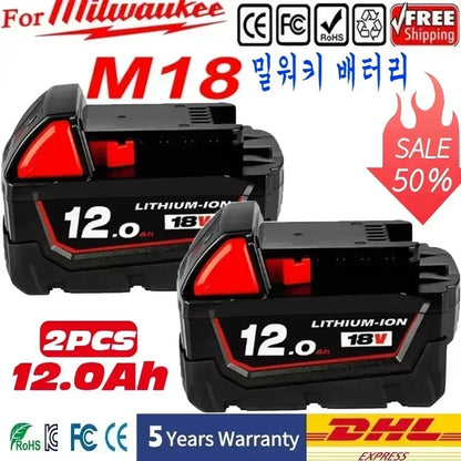 Batteria sostitutiva da 18 V 12,0 Ah, compatibile Milwaukee M18 - Batteria ricaricabile agli ioni di litio 21700 a 15 celle Modello M18 - 48-11-1815