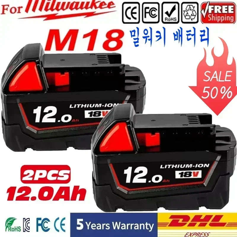 Batteria sostitutiva da 18 V 12,0 Ah, compatibile Milwaukee M18 - Batteria ricaricabile agli ioni di litio 21700 a 15 celle Modello M18 - 48-11-1815