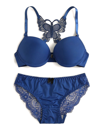 Set da 2 pezzi di vendita caldo di reggiseno rosso sexy con bottoni frontali bellissimo reggiseno moda farfalla posteriore push up set da donna A2120