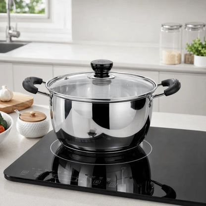 Pentola Profonda in Acciaio Inox con Doppio Manico e Coperchio, Pentola per Zuppa Antiaderente 18/20/22/24cm ‌   Utensili da Cucina e Strumenti per Cucinare