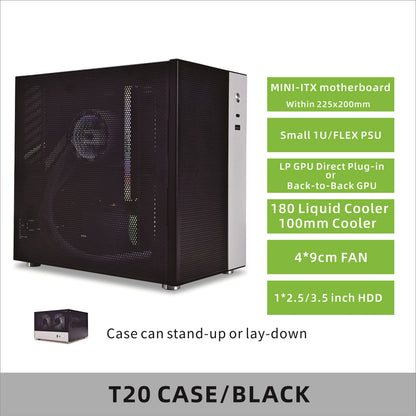 METALFISH T20 Mini ITX Custodia bianca 9L Supporto telaio PC compatto Flex PSU/240mm GPU/100mm Dispositivo di raffreddamento/180 Dispositivo di raffreddamento liquido