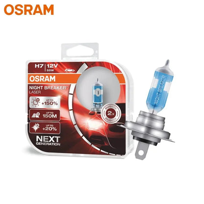 OSRAM H4 H7 H11 12V Luce alogena per auto Interruttore notturno Laser Lampade automatiche di prossima generazione + Luminosità 150% Lampadine originali, 2X