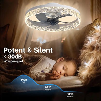 Ventilatore da Soffitto Intelligente con Lampada, Controllo Remoto e App, 6 Livelli di Vento, Dimmerabile, Nero Bianco 50CM, Ventilatore per Raffreddamento Domestico