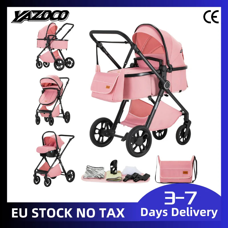 Passeggino per Neonati 3-in-1 di Lusso, Carrozzina da Viaggio Portatile con Telaio in Alluminio, Passeggino Pieghevole con Vista Panoramica