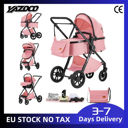 Passeggino per Neonati 3-in-1 di Lusso, Carrozzina da Viaggio Portatile con Telaio in Alluminio, Passeggino Pieghevole con Vista Panoramica