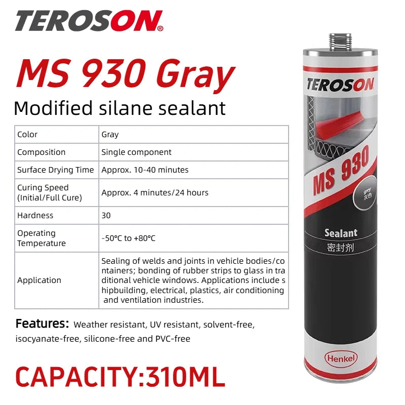 TEROSON MS 930 Sigillante Multiuso Resistente alle Intemperie e ai Raggi UV, Colla Flessibile per Finestrini Auto, Tetti di Camper, Metallo, Ceramica, Senza Isocianato