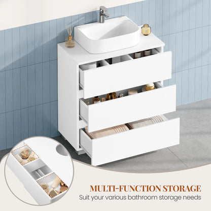 Mobile da bagno con 3 cassetti grandi, 30 x 60 x 63 cm, mobile base da bagno con piedini, mobile da toeletta indipendente