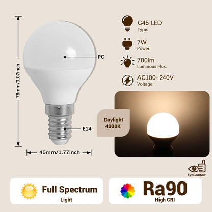 Lampadina LED G45 a spettro completo con attacco E14 E27, indice di resa cromatica CRI90, protezione per gli occhi, lampadina decorativa per illuminazione ambientale interna