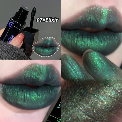 Rossetto Nero Opaco Scintillante Rosso, Lucidalabbra Punk Gotico, Trucco di Halloween, Rossetto in Mousse, Rossetto Impermeabile Anti-sbavature, Tinta Labbra