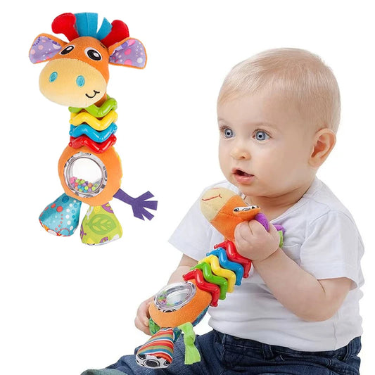 Giocattolo Sonaglio per Neonati a Forma di Giraffa, Morbido e Sensoriale, Giocattolo Educativo per lo Sviluppo Precoce, Regalo per Neonati da 0 a 12 Mesi