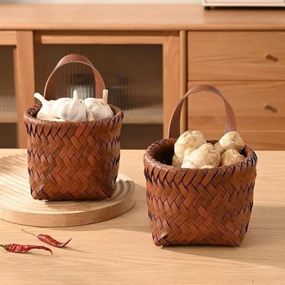 Cesto da parete in plastica, decorativo, intrecciato a mano, per conservare verdure e frutta, contenitore salvaspazio per uova e frutta.