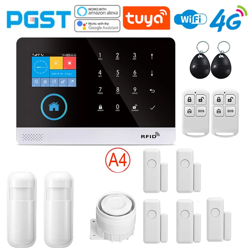 Sistema di allarme PGST ultima versione, WiFi, 4G, allarme di sicurezza domestica intelligente Tuya, controllo vocale intelligente Alexa, funzione push APP