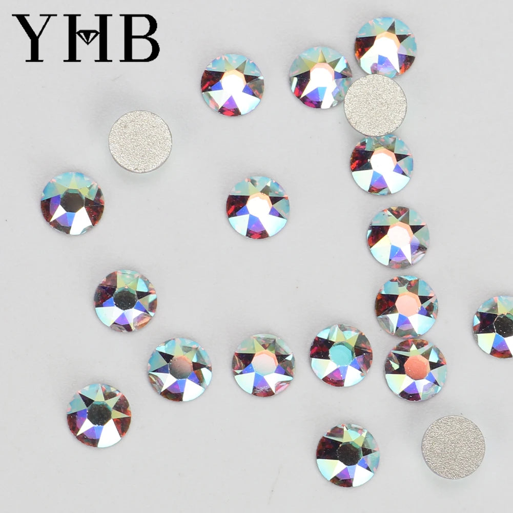 Cristalli YHB Bright Series Crystal AB Dazzling Hotfix Nonhotfix con elettroplaccatura, strass piatti Hotfix per scarpe, borse e abbigliamento.