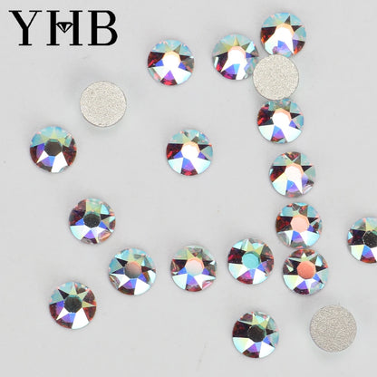 Cristalli YHB Bright Series Crystal AB Dazzling Hotfix Nonhotfix con elettroplaccatura, strass piatti Hotfix per scarpe, borse e abbigliamento.