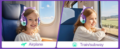 Cuffie wireless Unicorno per bambini Ragazze Auricolari Bluetooth Cuffie pieghevoli con orecchie di gatto per viaggi scolastici Cuffie per bambini