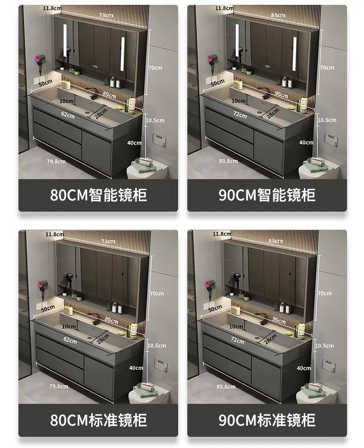 Combinazione di mobile lavabo e specchio da bagno in nano-roccia di lusso leggero