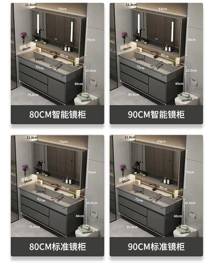 Combinazione di mobile lavabo e specchio da bagno in nano-roccia di lusso leggero