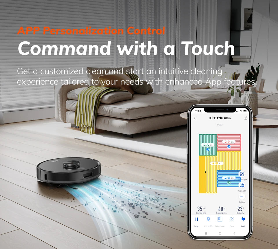 Robot Aspirapolvere ILIFE T20s Ultra con Stazione di Svuotamento Automatico, Aspirazione 10000Pa, Batteria 4600mAh, Autonomia Massima 300 Minuti