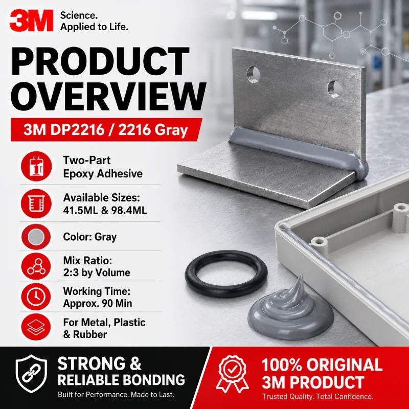 Adesivo Epossidico Originale 3M 2216 Scotch-Weld Grigio, Colla Strutturale Flessibile Bicomponente per Riparazione di Metallo, Gomma e Plastica