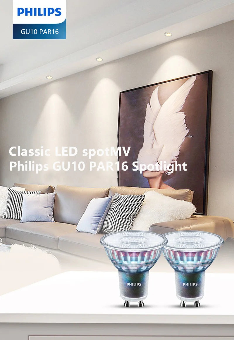 Faretto Philips Essential LED GU10 PAR16 Classic 4,6W (=50W alogeno) 220-240V Lampadine 36 °   Lampade da incasso a LED bianche di grado