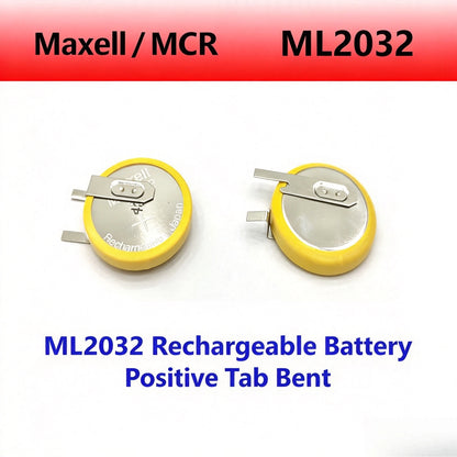 Batteria a bottone ricaricabile al litio Maxell ML2032 con terminali per saldatura, 3V, distanza tra i piedini 20 mm, per schede madri CMOS