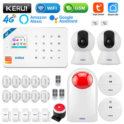 KERUI W184 Tuya Smart 4G Sistema di Allarme Wireless WIFI GSM Allarme Rilevatore di Movimento Sensore Porta Antifurto Supporto Alexa e Google