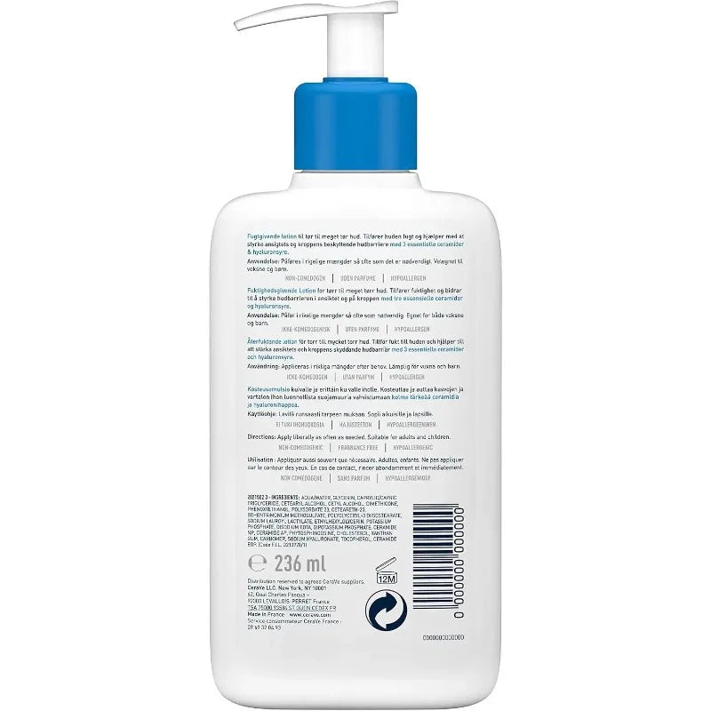Lozione Idratante CeraVe 236ml Senza Profumo per Viso e Corpo con Ceramidi per la Cura della Pelle Secca