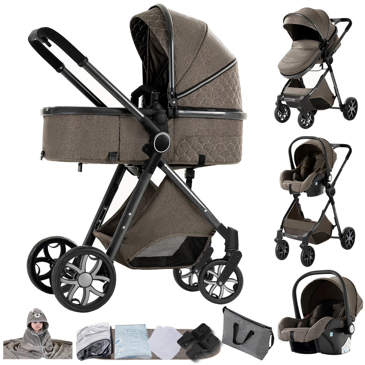 Passeggino Magic ZC 3 in 1, Sistema da Viaggio Compatto e Pieghevole con Navicella, Seggiolino Auto per Neonati e Seduta Reversibile, Carrozzina High Landscape, Ruote Ammortizzate, Manubrio Regolabile, Chiusura con Una Mano,