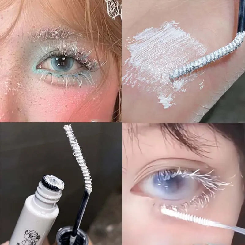 Mascara Bianco Impermeabile a Lunga Durata, Asciugatura Rapida, Volumizzante e Curvante, per Extension Ciglia e Tinta Sopracciglia, Trucco Natalizio e per Spettacoli COS