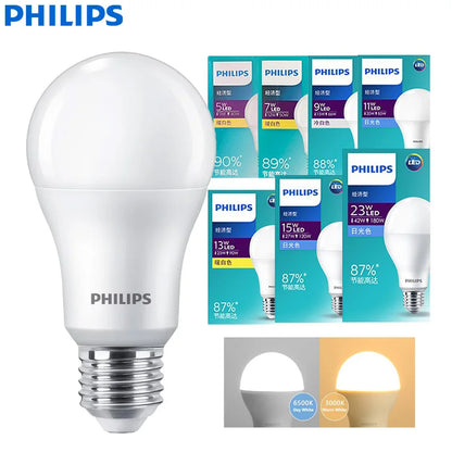 Philips LED E27 Lampadina Essenziale 5W 7W 9W 11W 13W 15W 19W Lampada 23W 3000K 6500k Bianco 220V-240V Luce LED originale per la casa Economia, 1x