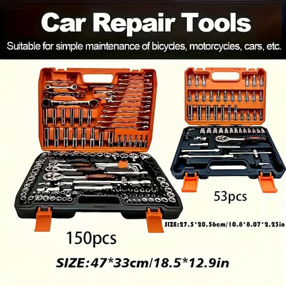 Set di chiavi a bussola SAE per carichi pesanti da 53/150 pezzi, kit di attrezzi per meccanica professionale - Strumenti di riparazione di emergenza per garage e strada