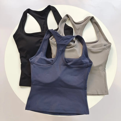 Reggiseno sportivo da donna con scollo quadrato e schiena incrociata, con imbottiture fisse antiurto per yoga, pilates, corsa e palestra