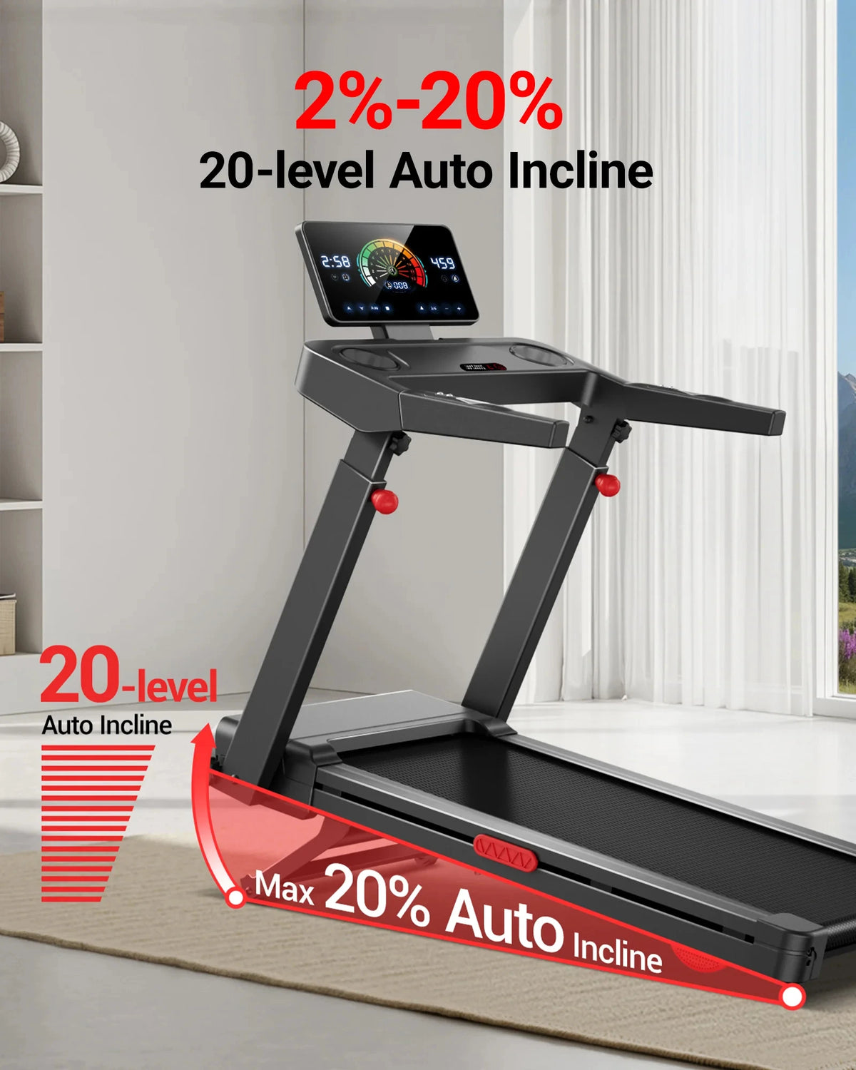 Tapis roulant pieghevole LONTEK L10 con inclinazione automatica del 20% e sensori di pulsazioni, 14 km/h. Questo tapis roulant compatto e pieghevole presenta un'inclinazione automatica del 20%, un motore silenzioso da 3,5 HP