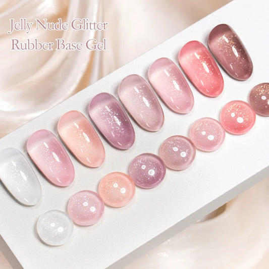 MEET ACROSS 7ml Gelatina Nuda Shimmer Base in gomma Gel Glitter Rosa Viola UV/LED Nail Art Vernis Gel Smalto per manicure Unghie FAI DA TE