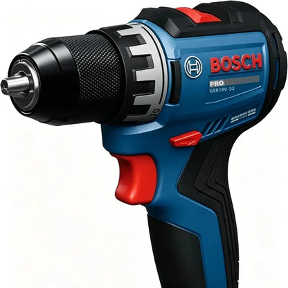Trapano elettrico Bosch GSR18V-52, 52 Nm, resistente e robusto, con mandrino in metallo per avvitare e forare con elevata precisione.