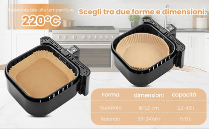 Carta forno per friggitrice ad aria, 100 pezzi contenitori usa e getta in carta per teglia friggitrice ad aria, accessori friggitrice ad aria per Microonde, 16cm x 4.5cm