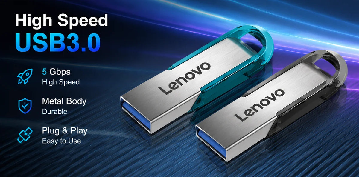 Chiavetta USB 3.0 ad alta velocità Lenovo - Chiavetta portatile in metallo, disponibile in diverse capacità: 256 GB, 1 TB, 128 GB, 64 GB, 512 GB, per l'archiviazione di dati.