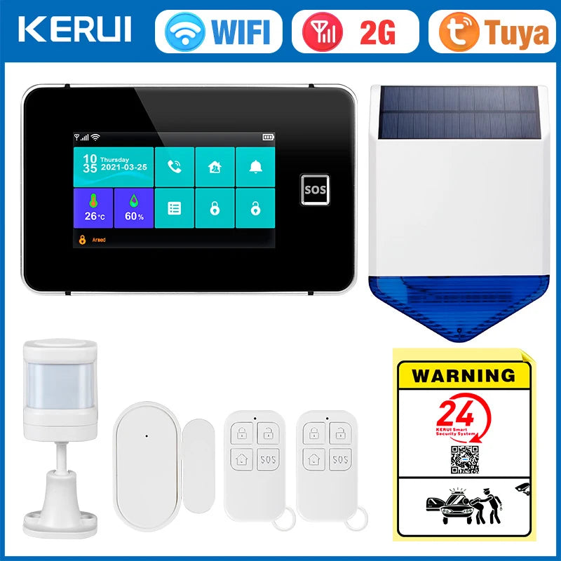 KERUI 2G WIFI GSM Sistema di Allarme Domestico Set Touch Screen da 4.3 pollici Sistema di Allarme di Sicurezza Tuya Smart App Alexa per la Casa Antifurto