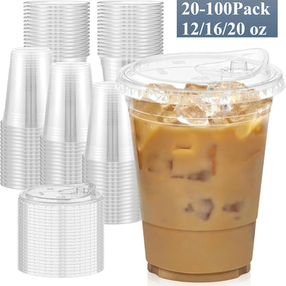 Bicchieri in Plastica Trasparente da 16oz/20oz con Coperchi, Robusti Bicchieri per Caffè Freddo con Coperchi a Beccuccio, Bicchieri Monouso in Plastica per Frullati e Bevande Fredde