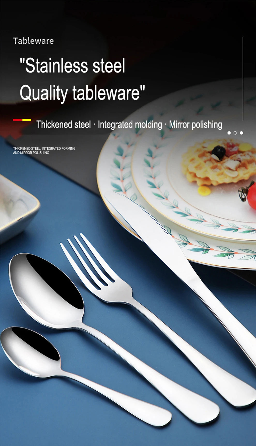 Set di posate da 24 pezzi in acciaio inossidabile, set di stoviglie, cucchiaio e forchetta, coltello, forchetta, cucchiaio da dessert, cucchiaio da tè