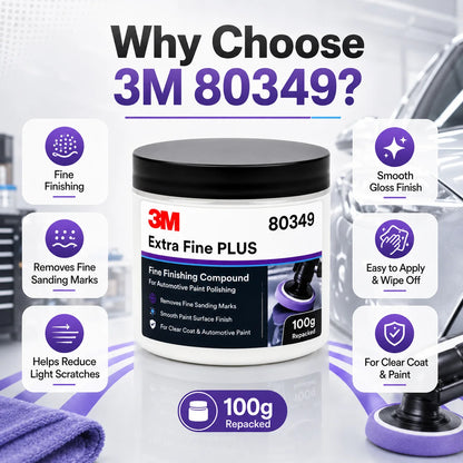Composto Lucidante Professionale 3M 80349 Extra Fine Plus per Vernice Auto, Rimozione Graffi Sottili, Dettagliatura Finitura Trasparente, 100g Riconfezionato
