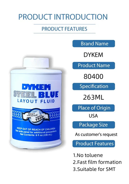 DYKEM 80400 Inchiostro Blu Acciaio per Marcatura Metalli 8oz 236ml, a Rapida Asciugatura, per Macchinisti e Lavorazioni CNC