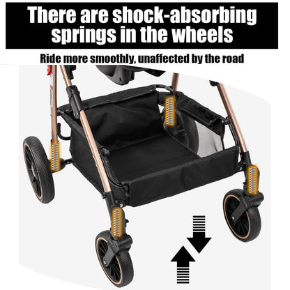 Passeggino 3-in-1 Pieghevole per Neonati con Seggiolino Auto, Sistema da Viaggio Leggero, Sicuro e Stabile, Nuovo Carrozzino