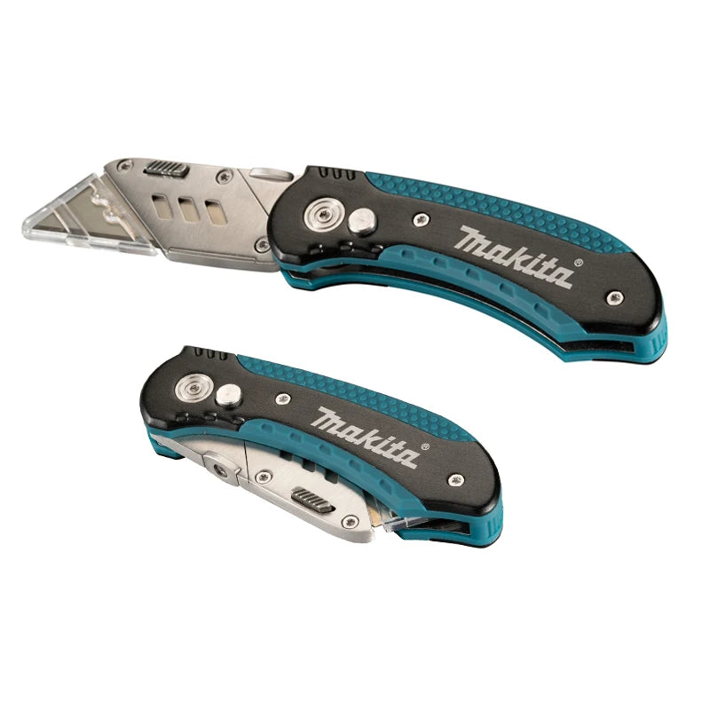 Coltello multiuso Makita con lame a scatto, caricamento facile, lame extra retrattili, impugnatura comoda in gomma, strumento manuale combinato completo