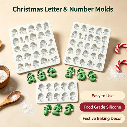 Stampo in silicone a forma di cappello di Babbo Natale con alfabeto e numeri per decorazioni in zucchero, resina, cupcake, pasticceria e decorazione di torte
