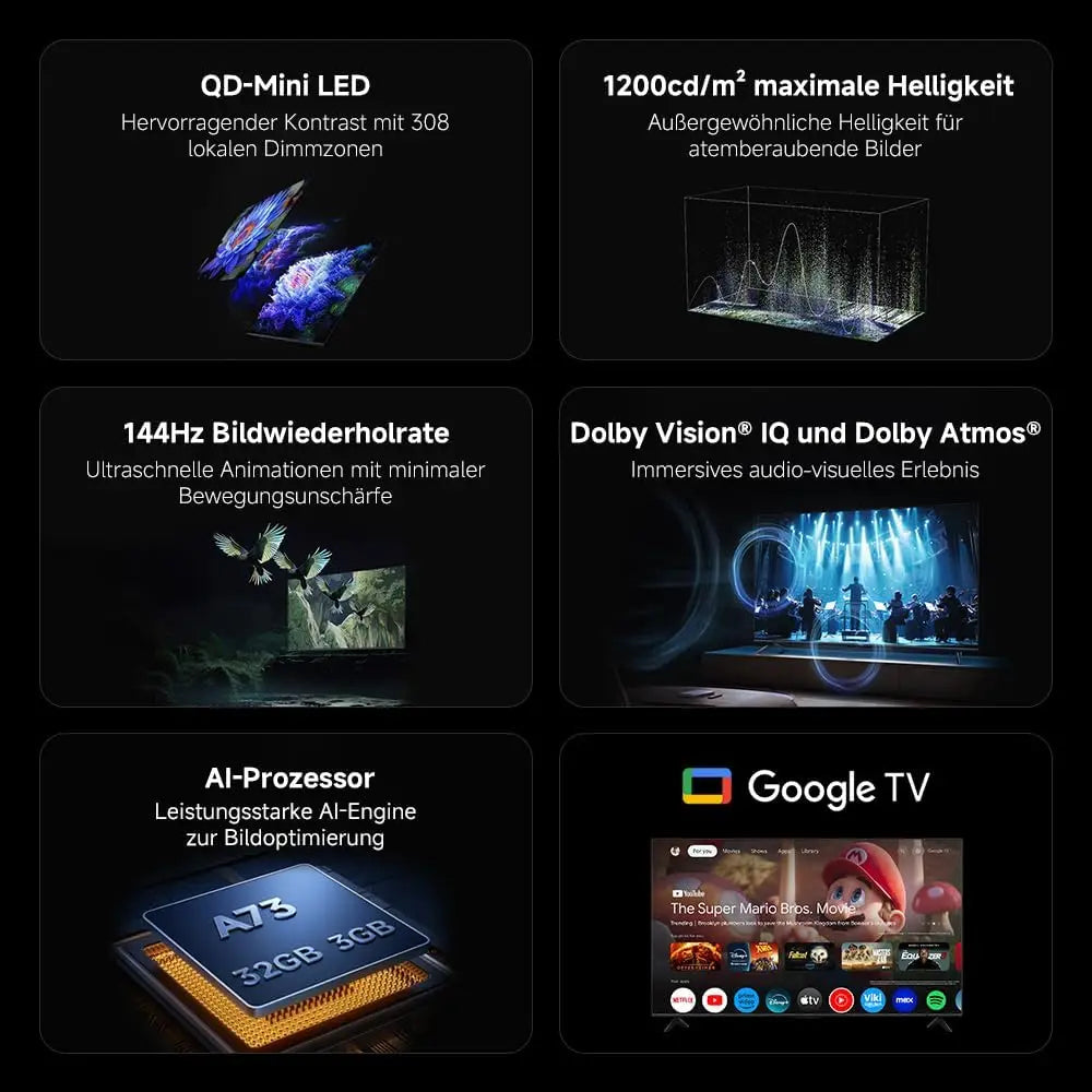Xiaomi S Mini 55 144Hz Qd-Mini Led Dolby Vision ®         Iq, Dolby Atmos ®         Google TV