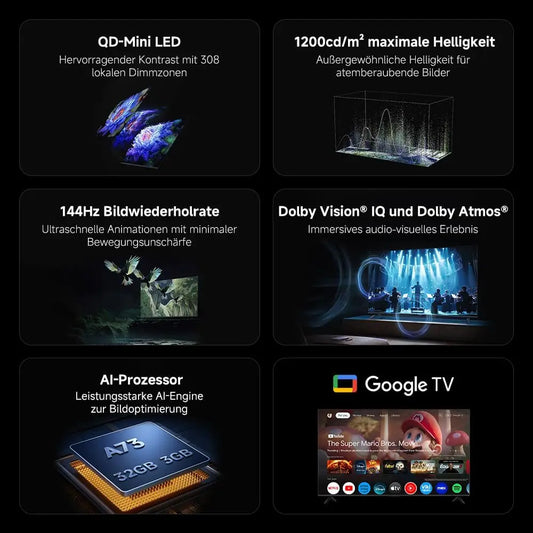 Xiaomi S Mini 55 144Hz Qd-Mini Led Dolby Vision ®         Iq, Dolby Atmos ®         Google TV