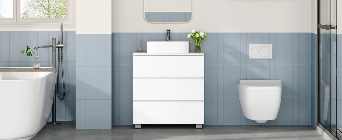 Mobile da bagno con 3 cassetti grandi, 30 x 60 x 63 cm, mobile base da bagno con piedini, mobile da toeletta indipendente