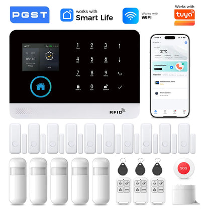 Sistema di Allarme PGST per Casa, Allarme di Sicurezza WIFI Antifurto con Sensore di Movimento per Porte, Compatibile con Tuya e Alexa